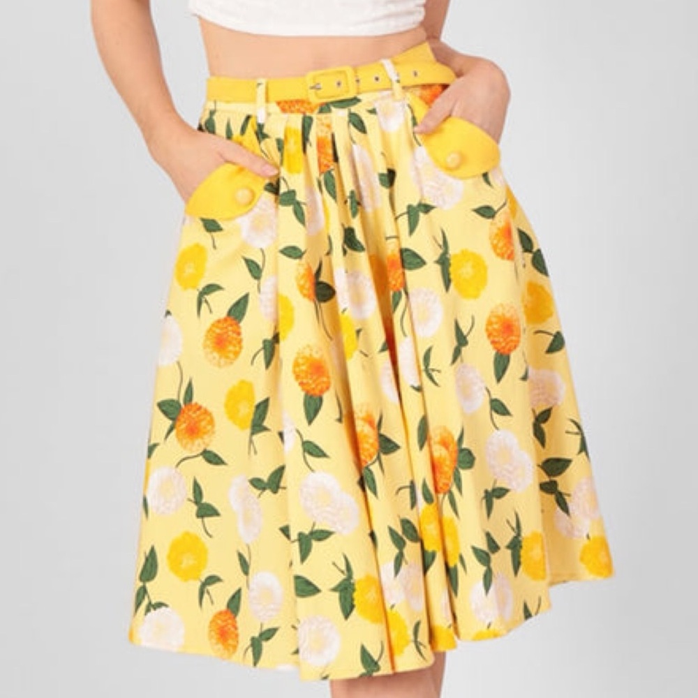 Collectif Dakota Sunny Yellow Floral Swing Skirt US 16 1X - Picture 11 of 15